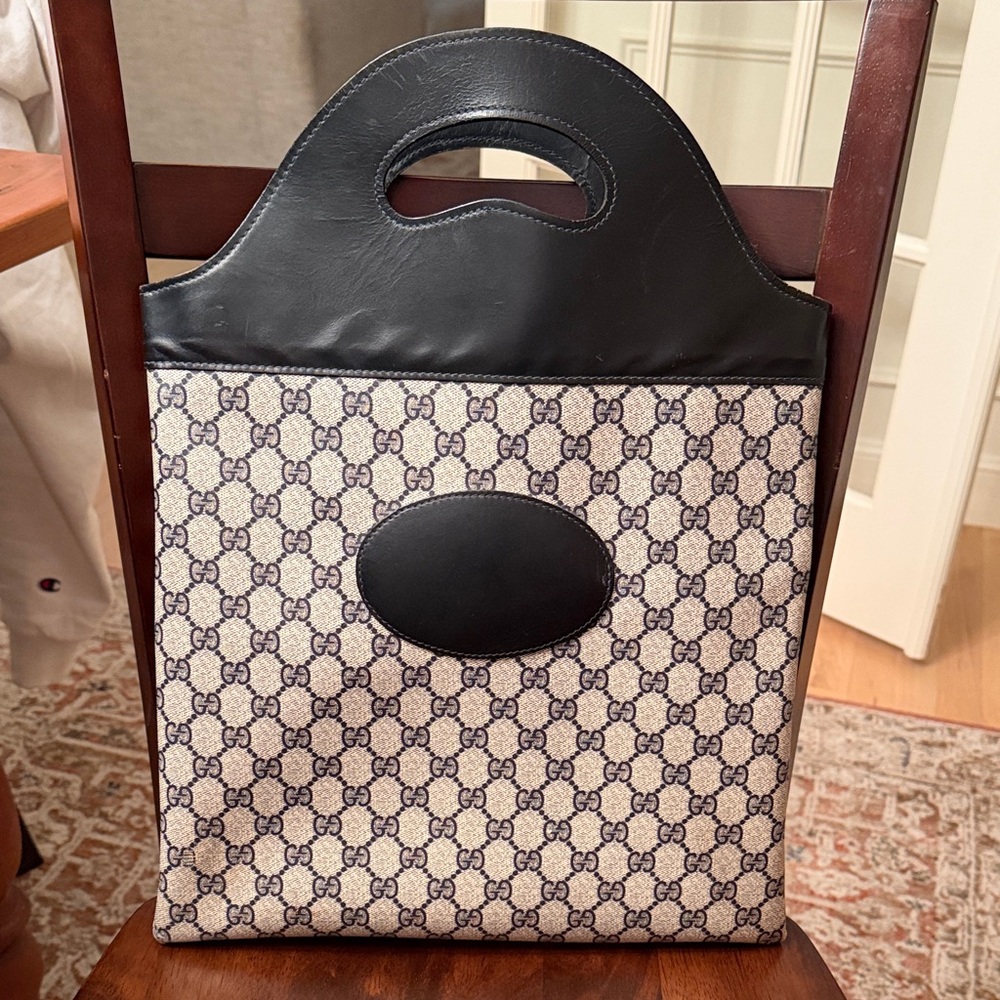 Gucci Navy and Grey GG Shopper Tote